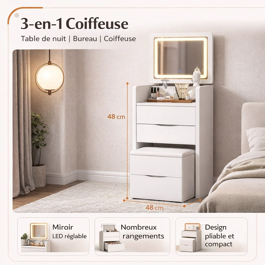 Coiffeuse Sakome LED – Table pliable